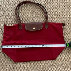 Longchamp Red Tote with Brown Handles